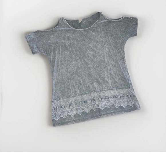 American Age Tops - American Age Gray Top with Lace Detail